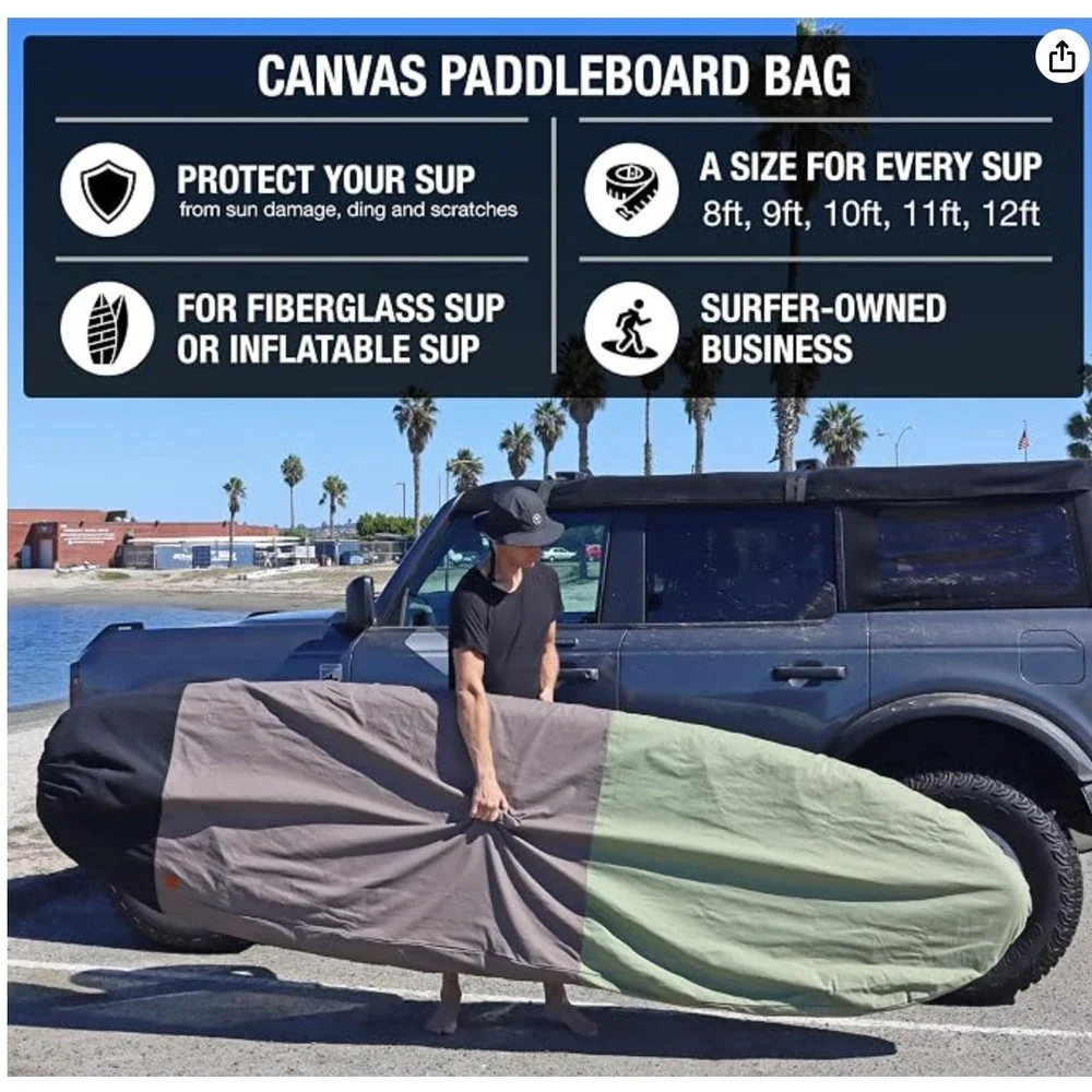Ho Stevie! Canvas SUP Bag Canvas Cover 12' Black Gray Green Paddleboard Outdoor